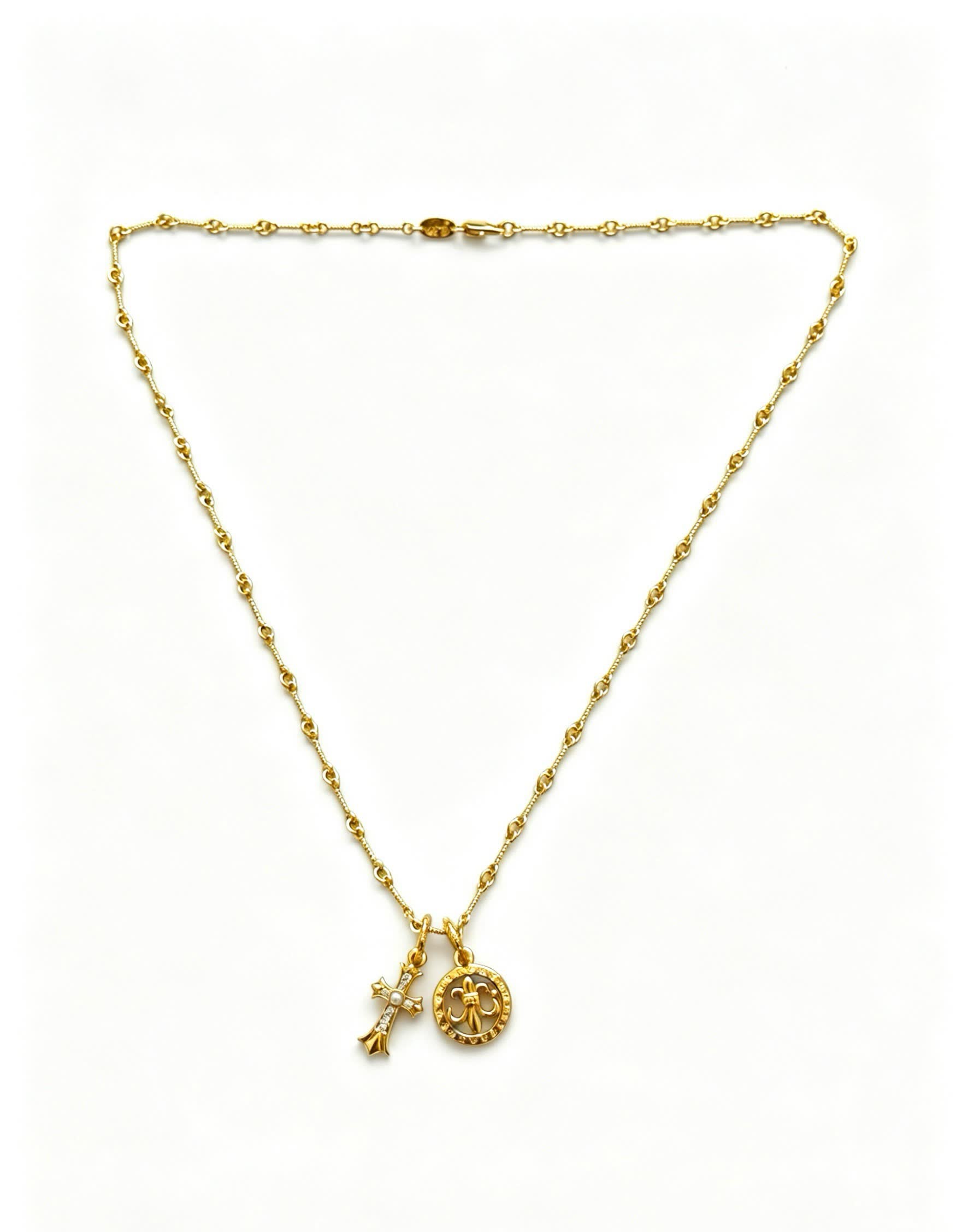 Chrome Hearts Gold Rosary Necklace with Cross and Round Medallion
